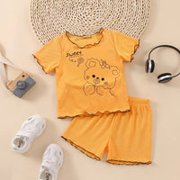 Girls Yellow Bear Graphic Printed Short Sleeve Top With Shorts Sets 2 pc. Sets Yellow 1-2 Y