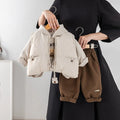 Boys Beige Jacket With Regular Applique Sweatshirt With Trouser Sets 3 pc. Sets Beige 1-2 Y