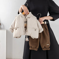 Boys Beige Jacket With Regular Applique Sweatshirt With Trouser Sets 3 pc. Sets Beige 1-2 Y