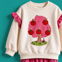 Girls Fuchsia Graphic Ruffled Sweatshirt With Joggers Sets Sets
