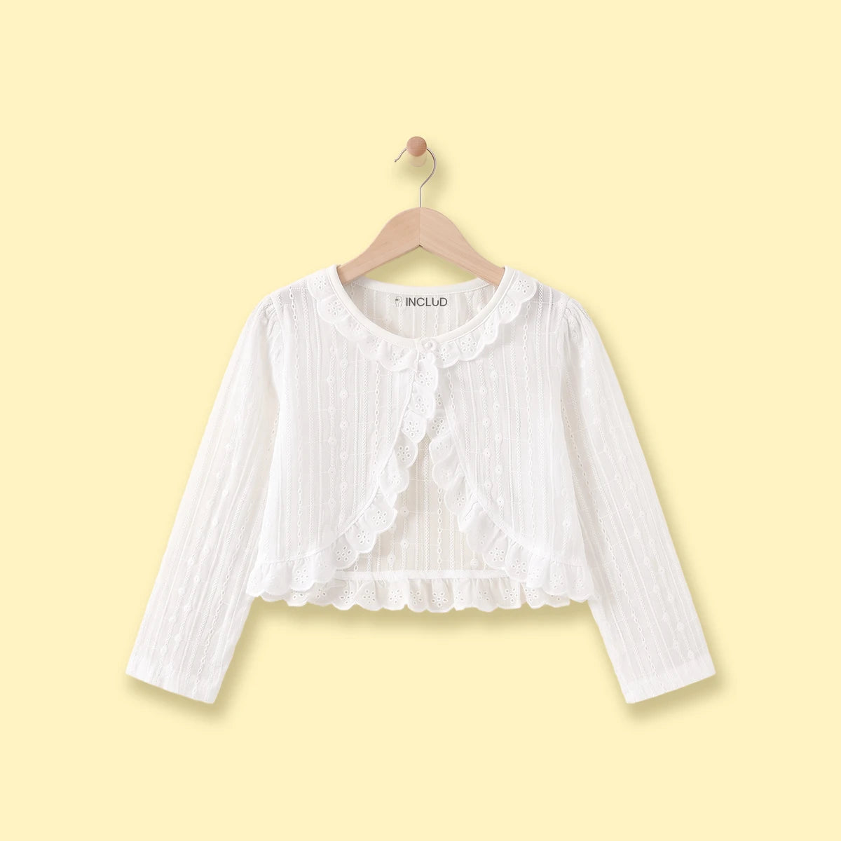 Girls White Schiffli Embroidered Long Sleeve Shrug Tops White 2-3 Y