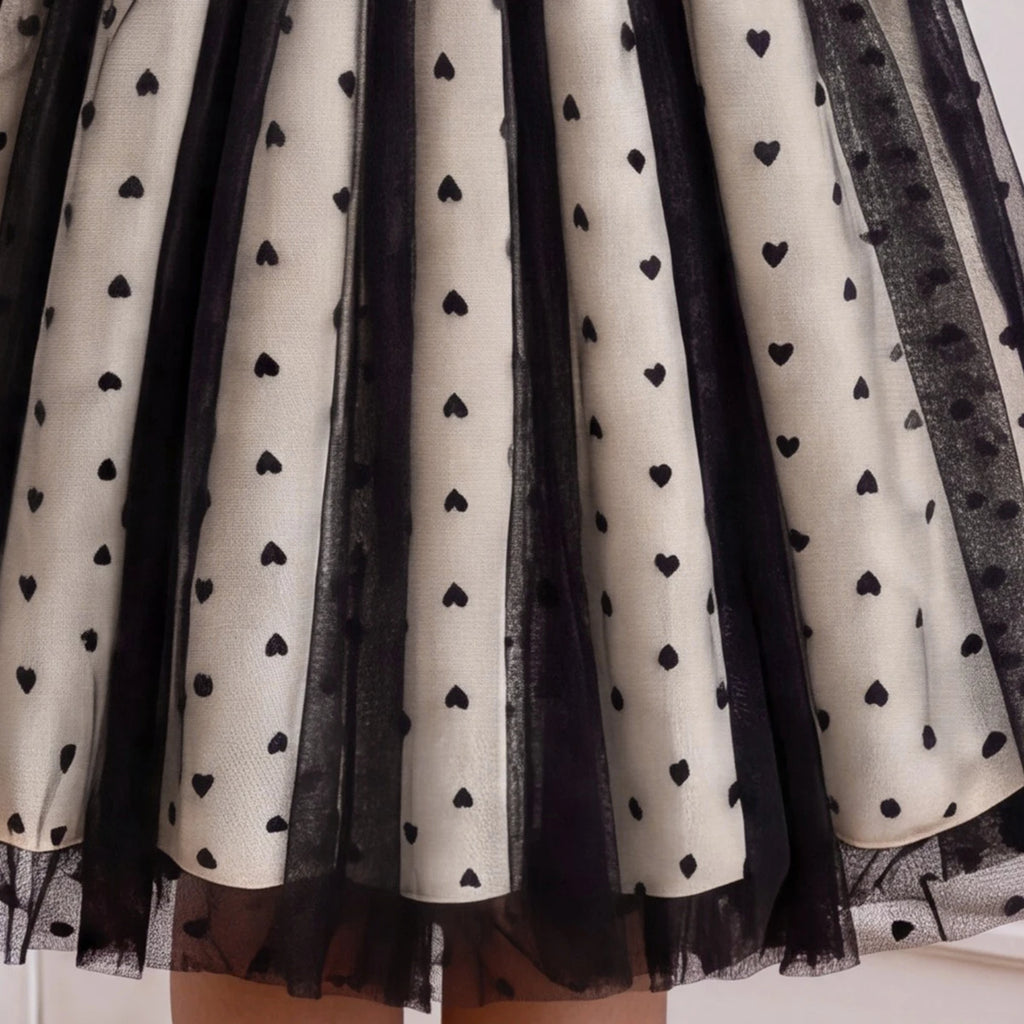 Girls Black Heart Print Long Sleeve Fit & Flare Dress Casual Dresses
