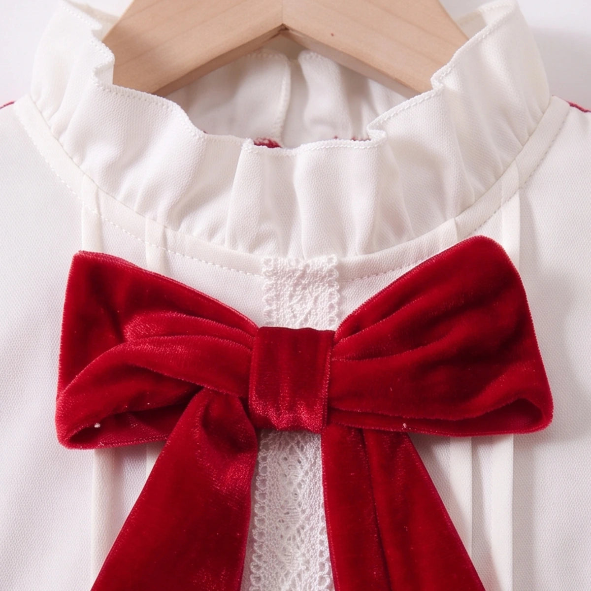 Girls Red Bow Applique Long Sleeve Fit & Flare Dress Casual Dresses