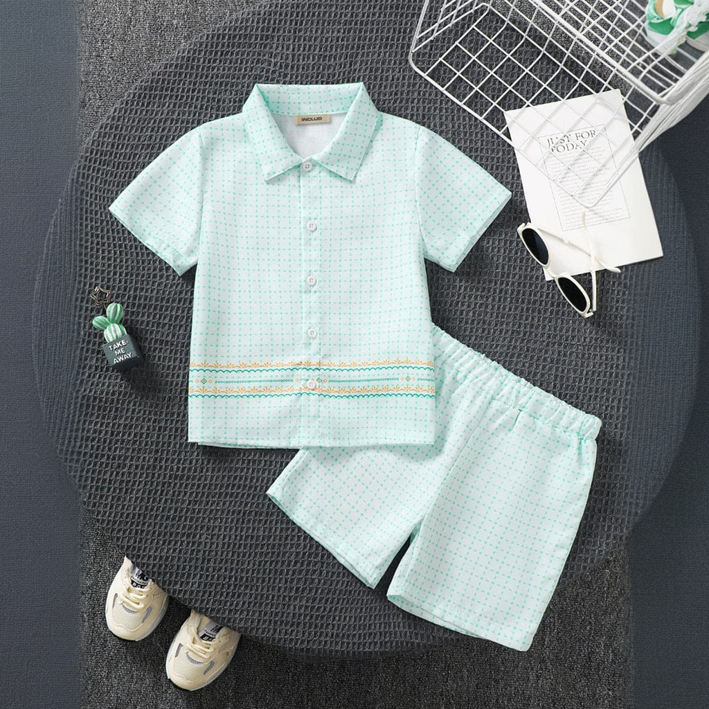 Boys Light Green Printed Shirt with Shorts Set Sets Green 4-5 Y 