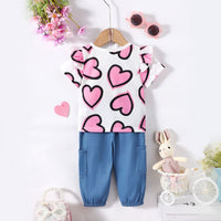 Girls Pink Heart Print Top with Cargos Set Sets   