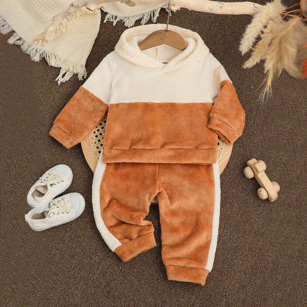 Boys Light Brown Hooded Sweatshirt with Pyjamas Set Sets Light Brown 6-9 M 