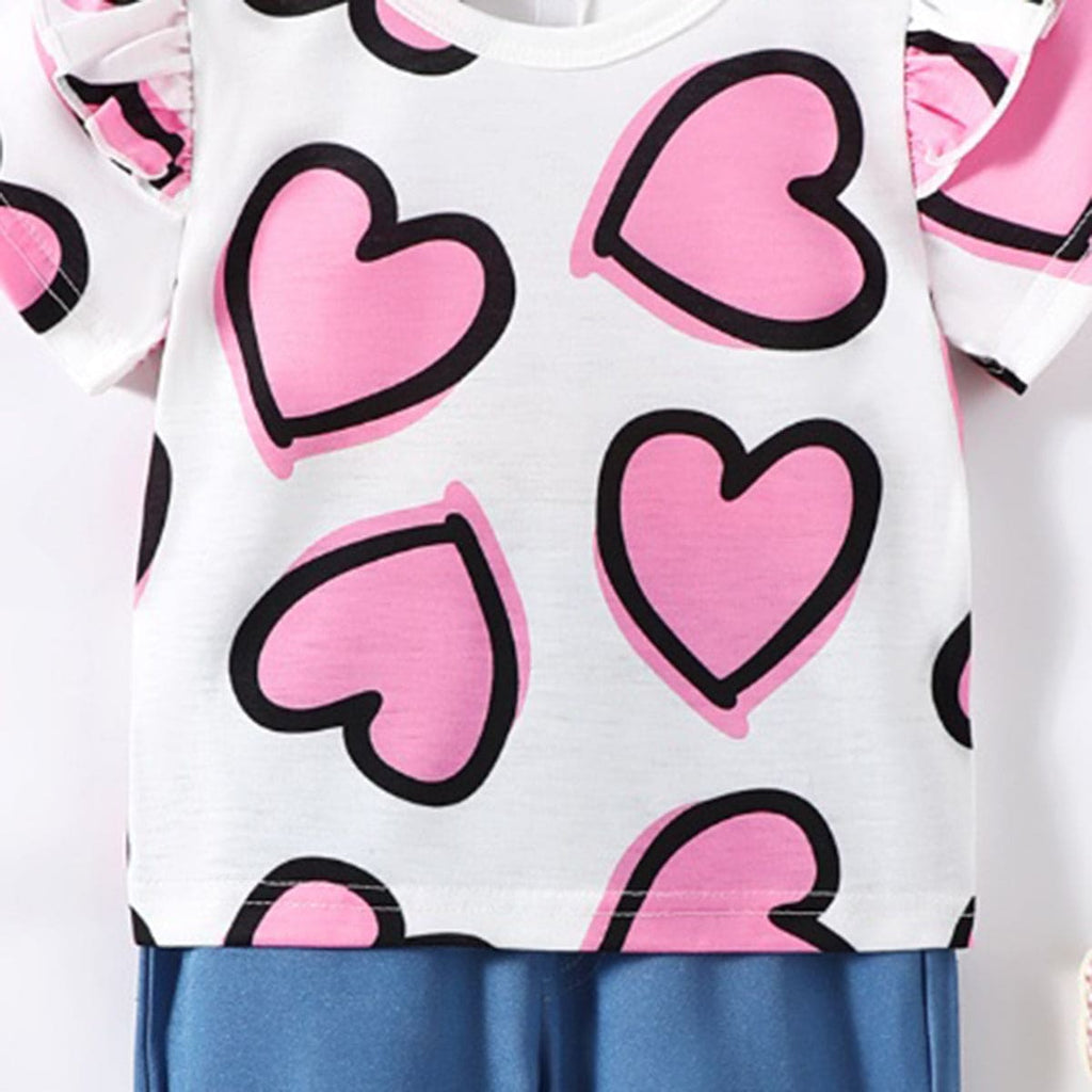 Girls Pink Heart Print Top with Cargos Set Sets   