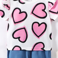 Girls Pink Heart Print Top with Cargos Set Sets   