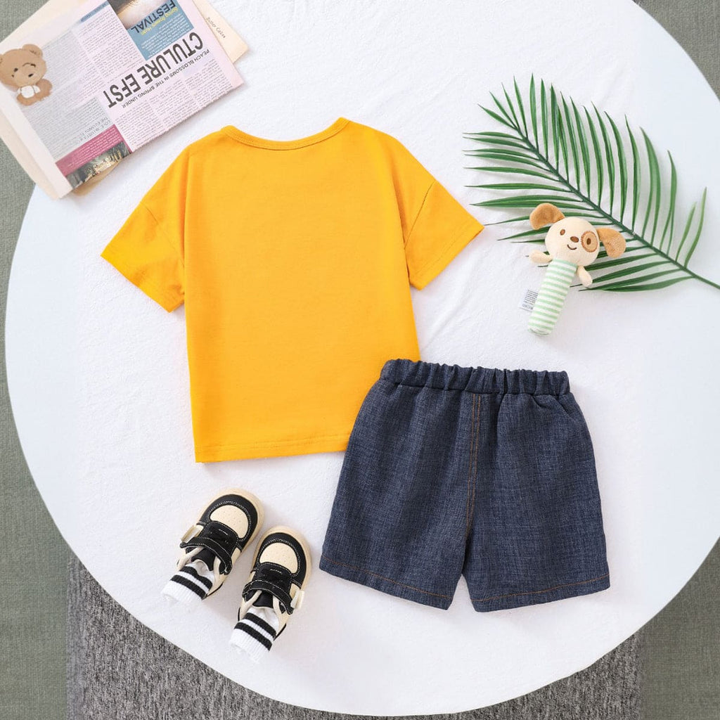 Boys Printed T-shirt with Chambray Shorts Set Sets Yellow 4-5 Y 