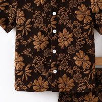 Boys Brown Floral Print Shirt with Shorts Set Sets   