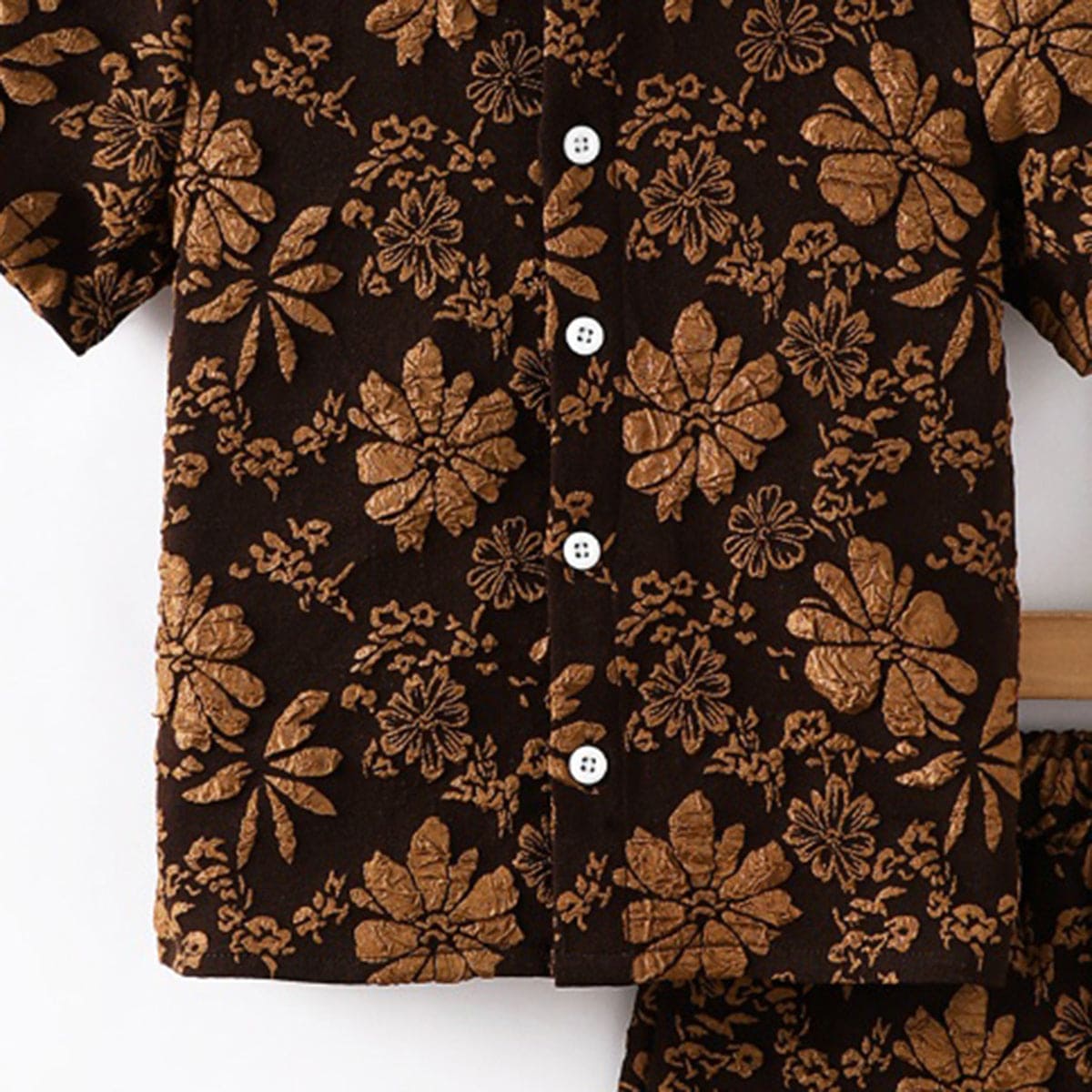 Boys Brown Floral Print Shirt with Shorts Set Sets   
