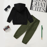 Boys Black Hooded Sweatshirt with Trouser Set Sets   