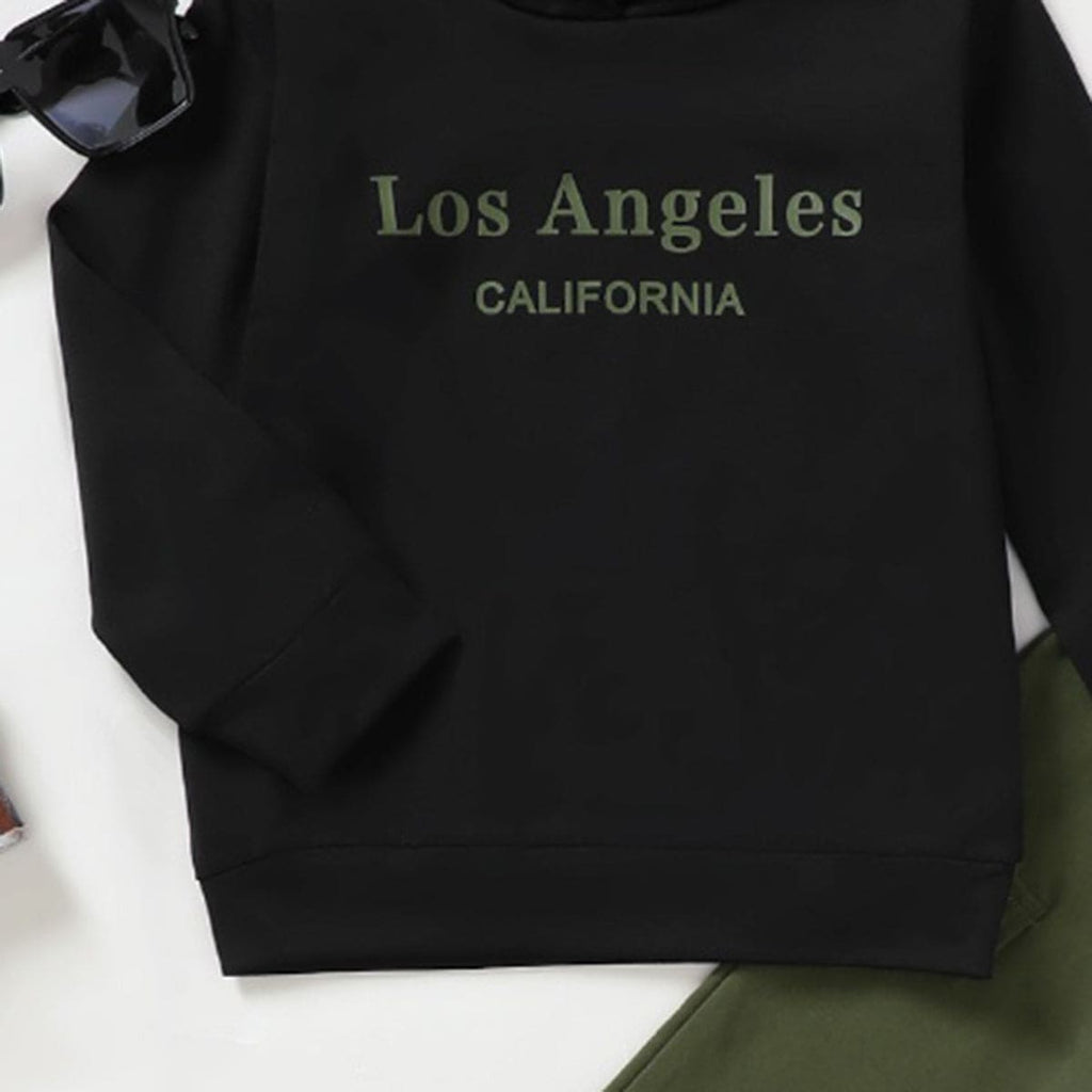 Boys Black Hooded Sweatshirt with Trouser Set Sets   