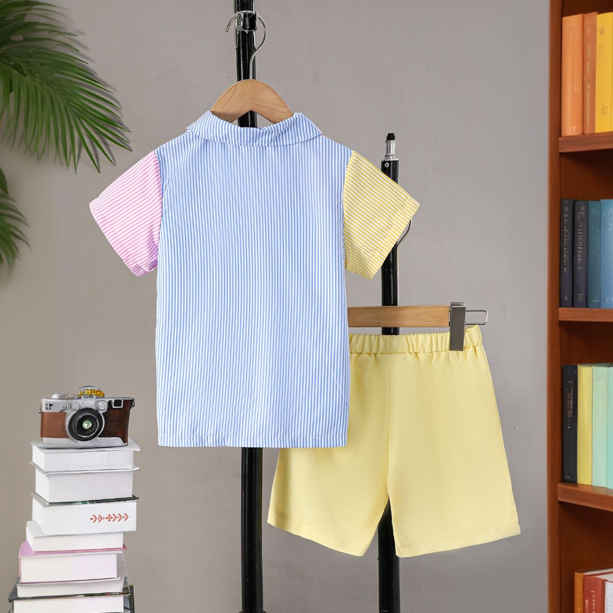 Boys Multicolored Striped Shirt with Shorts Set Sets   