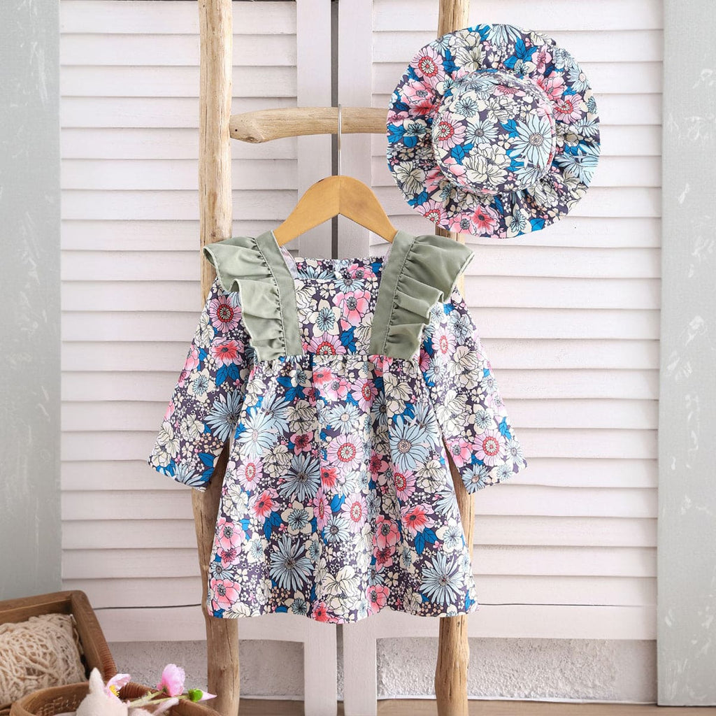 Girls Blue Floral Print Full Sleeves Fit & Flare Casual Dress Casual Dresses Blue 6-9 M 