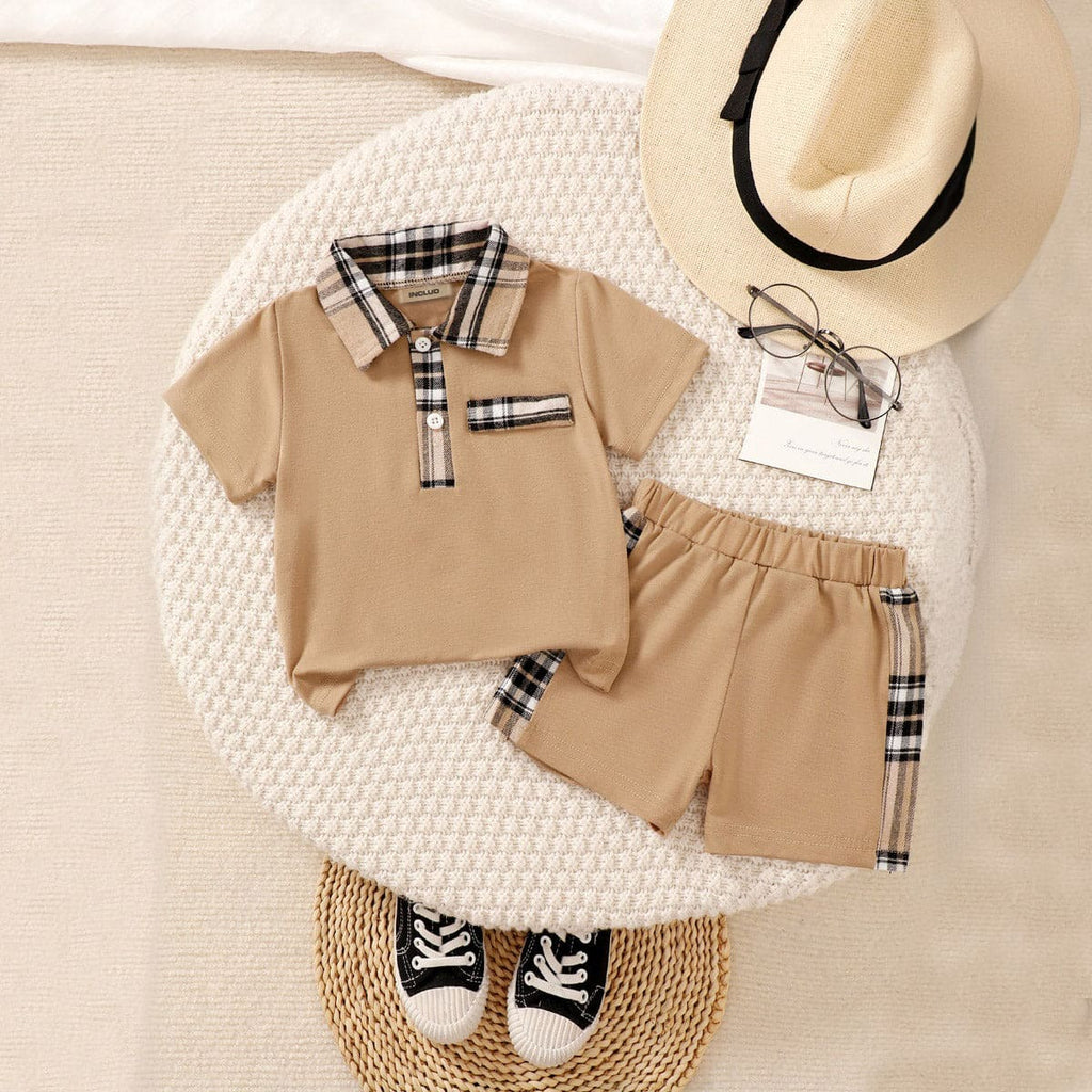 Boys Beige Polo T-shirt with Shorts Set Sets Light Brown 6-9 M 