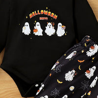 Boys Black Printed Hooded Bodysuit with Trouser Set Sets   