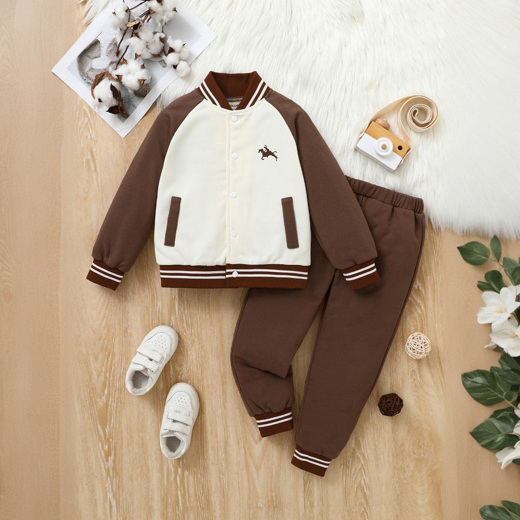 Boys Brown Full Sleeves Jacket with Trackpant Set