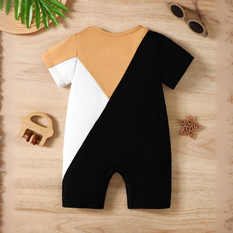 Boys Black Short Sleeves Colourblocked Romper Jumpsuits   