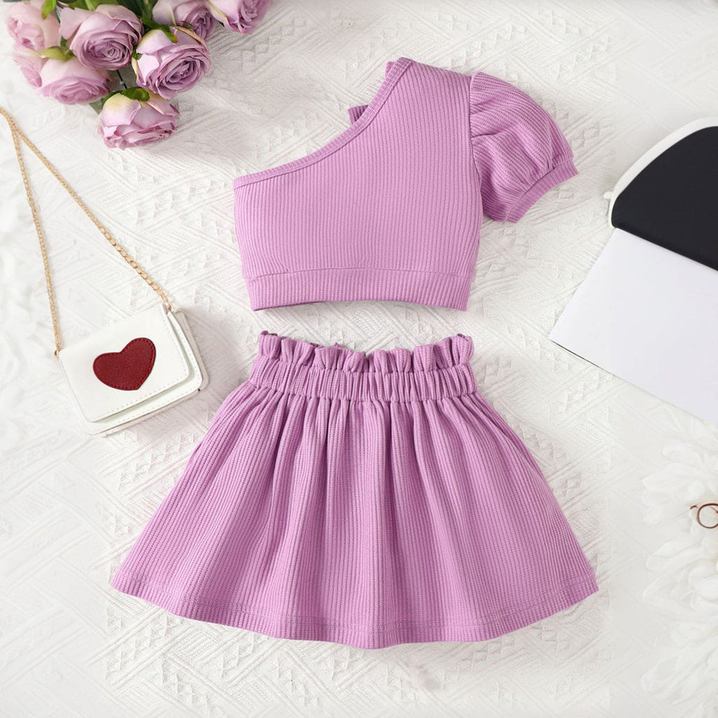 Girls Violet One-Shoulder Top with Skirt Set Sets Violet 4-5 Y 