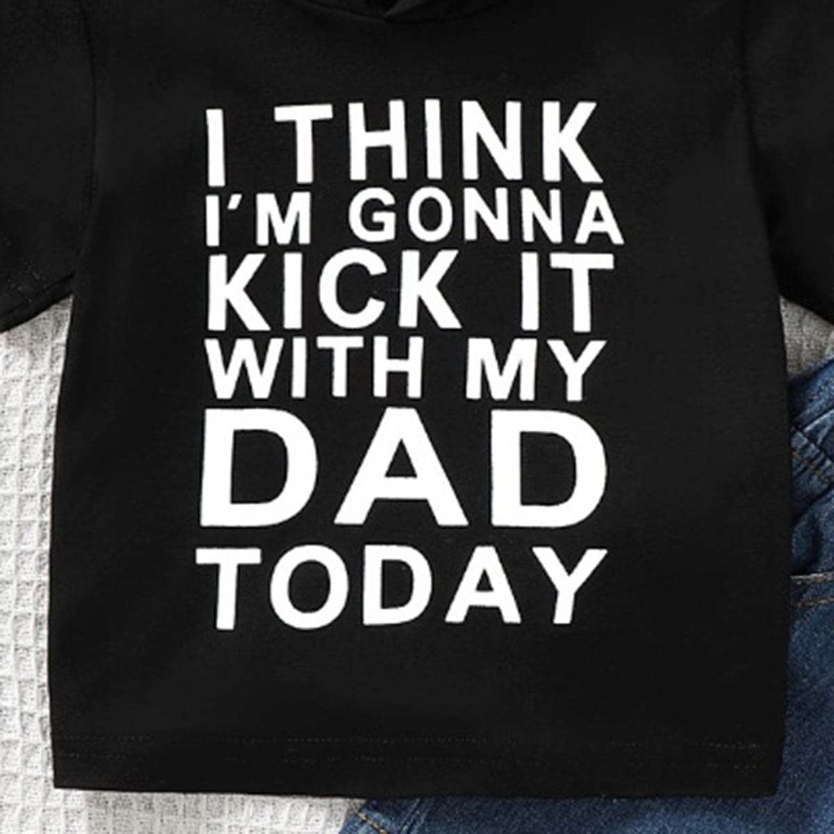 Boys Black Primed Hooded T-shirt with Denim Short Set Sets   