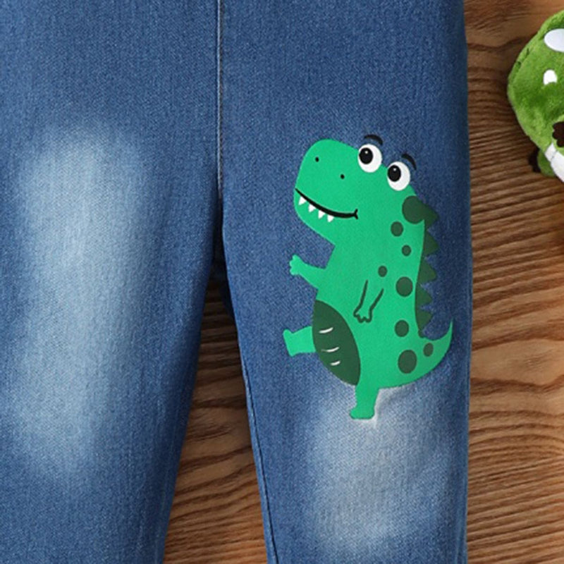Boys Blue Dinosaur Print Dungaree Jumpsuits   