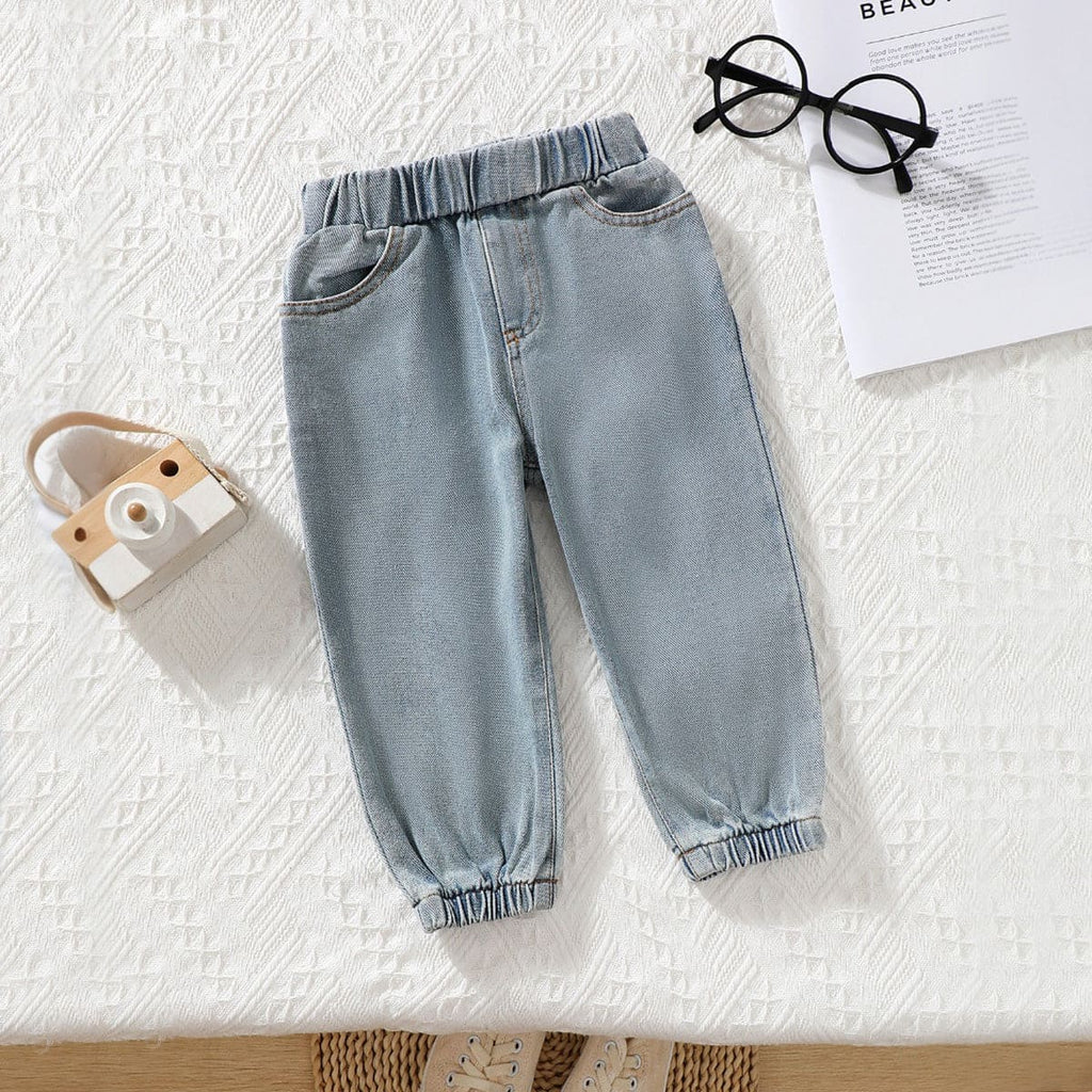 Girls Blue Elasticated Rib Denim Jogger Jeans Blue 6-9 M 