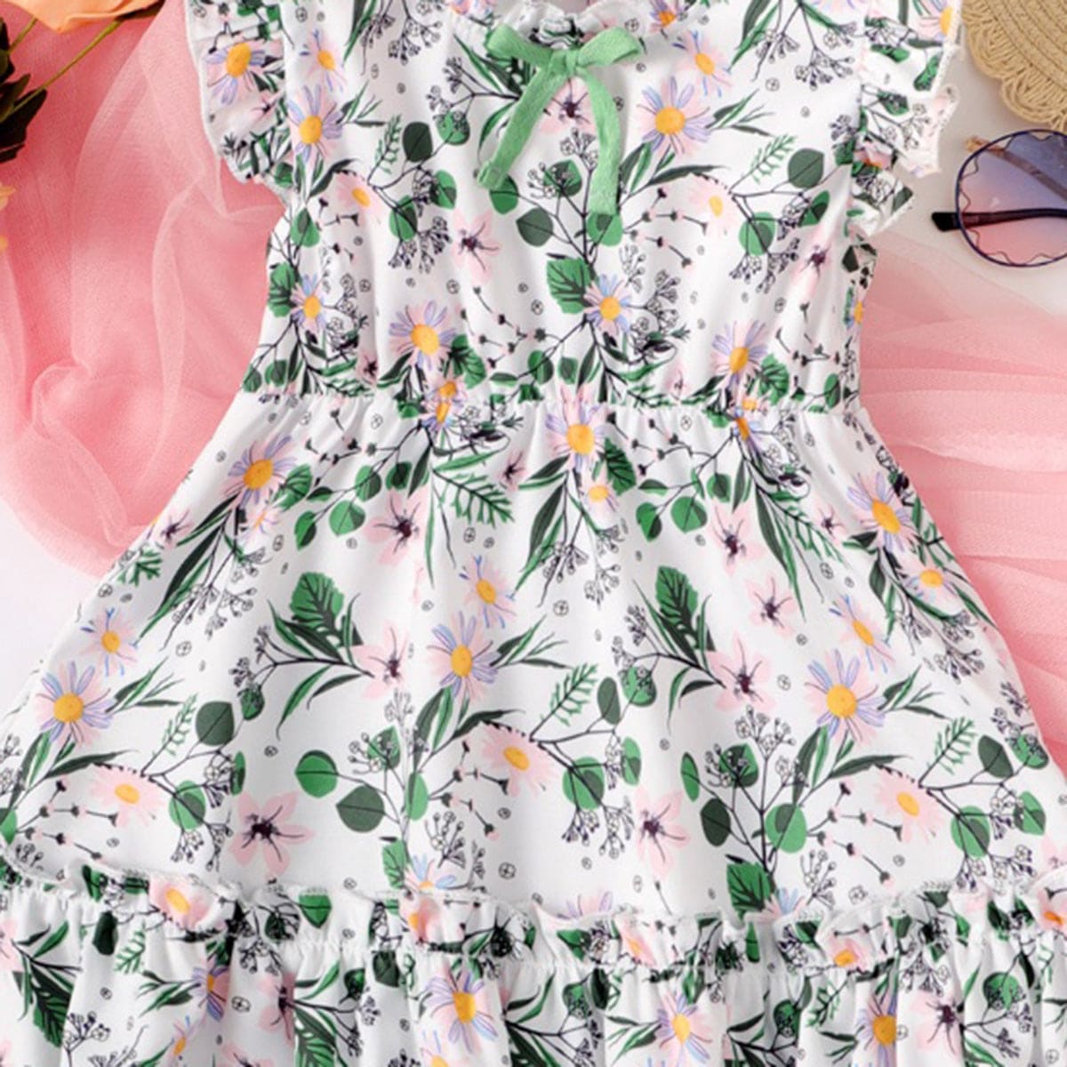 Girls White Floral Printed Tiered Casual Dress Casual Dresses   