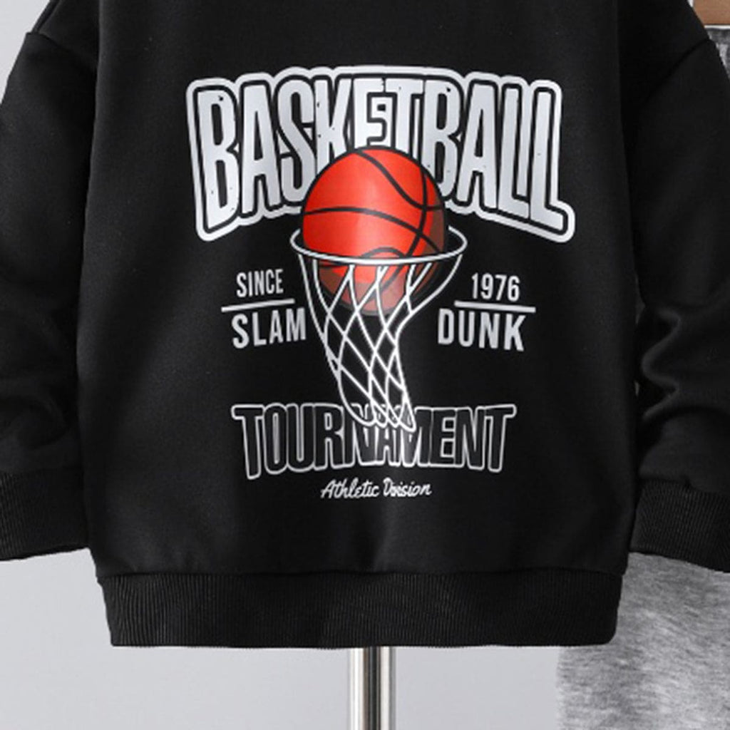 Boys Black Full Sleeves Sweatshirt with Trouser Set Sets   