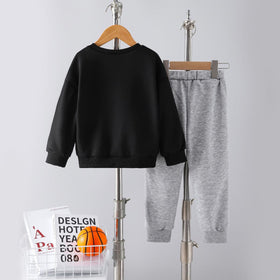 Boys Black Full Sleeves Sweatshirt with Trouser Set Sets   
