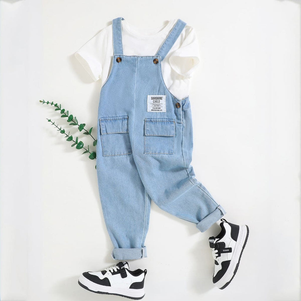 Boys White T-shirt with Blue Denim Dungaree Set Sets Blue 4-5 Y 