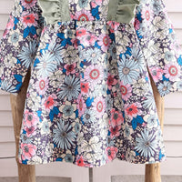Girls Blue Floral Print Full Sleeves Fit & Flare Casual Dress Casual Dresses   