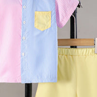 Boys Multicolored Striped Shirt with Shorts Set Sets   