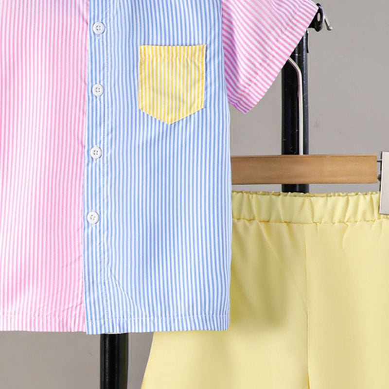 Boys Multicolored Striped Shirt with Shorts Set Sets   