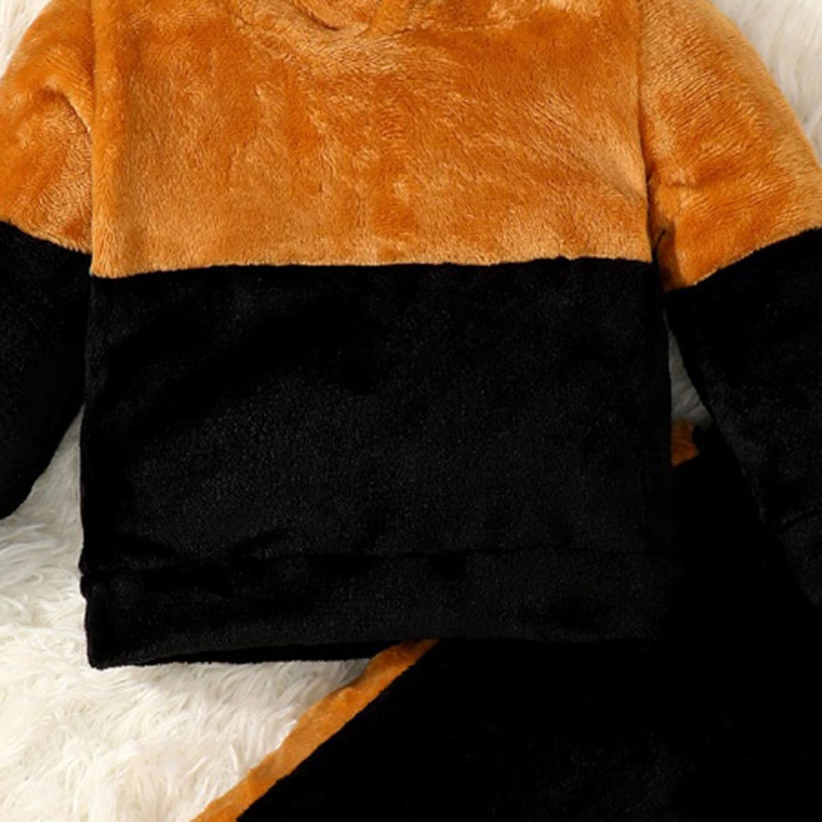 Boys Black Velveteen Hooded Sweatshirt with Trackpants Set Sets   