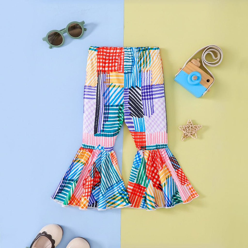 Girls Multicolor Printed Flared Pants Pants Multicolor 6-9 M 