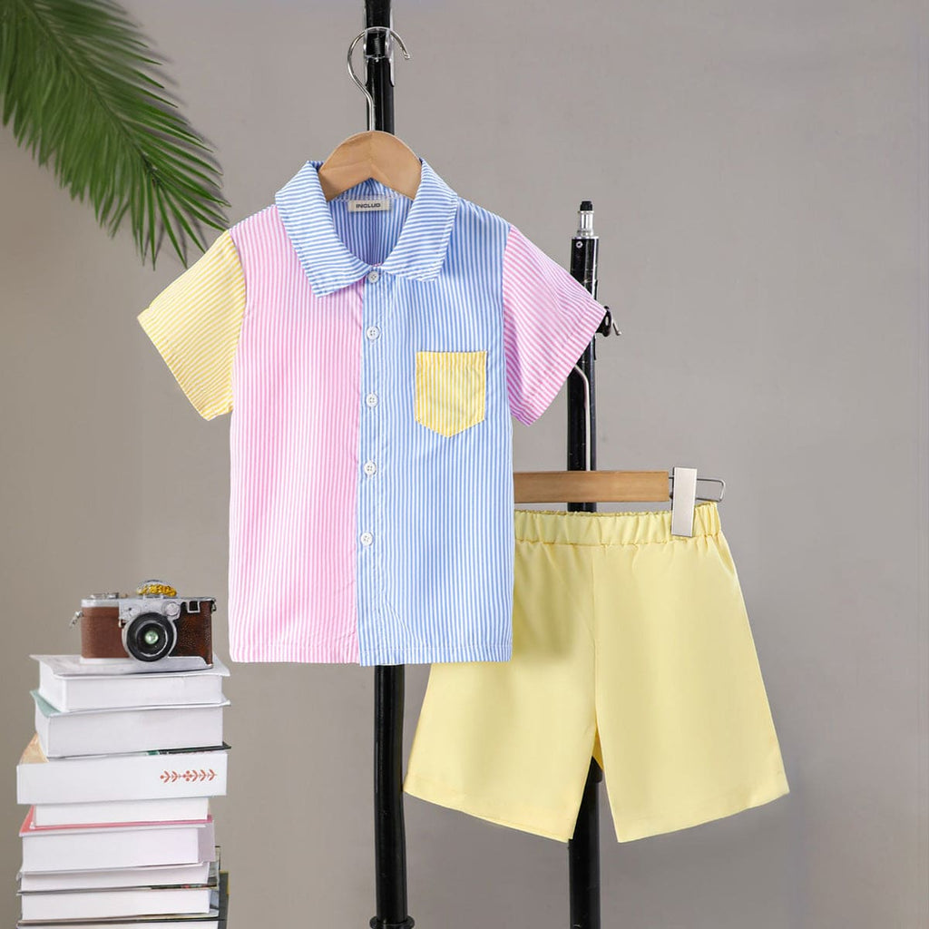 Boys Multicolored Striped Shirt with Shorts Set Sets Multicolor 4-5 Y 