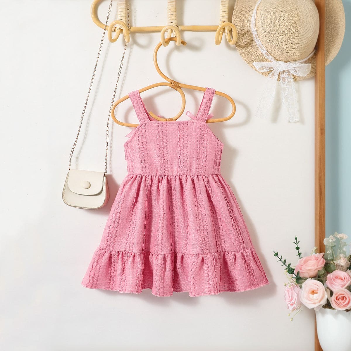 Girls Pink Strappy Fit & Flare Dress Casual Dresses   