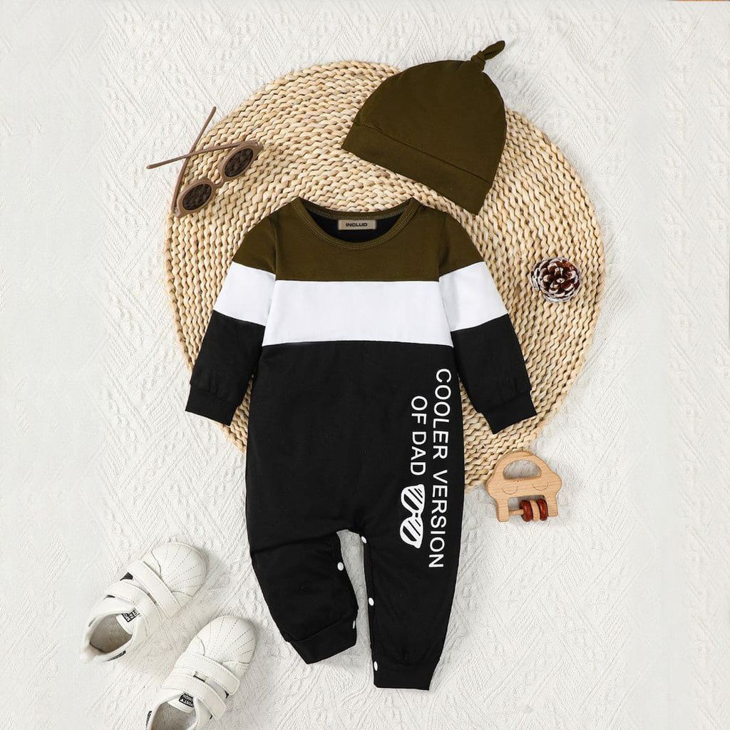 Boys Black Full Sleeves Romper with Knothat Jumpsuits Black 3-6 M 