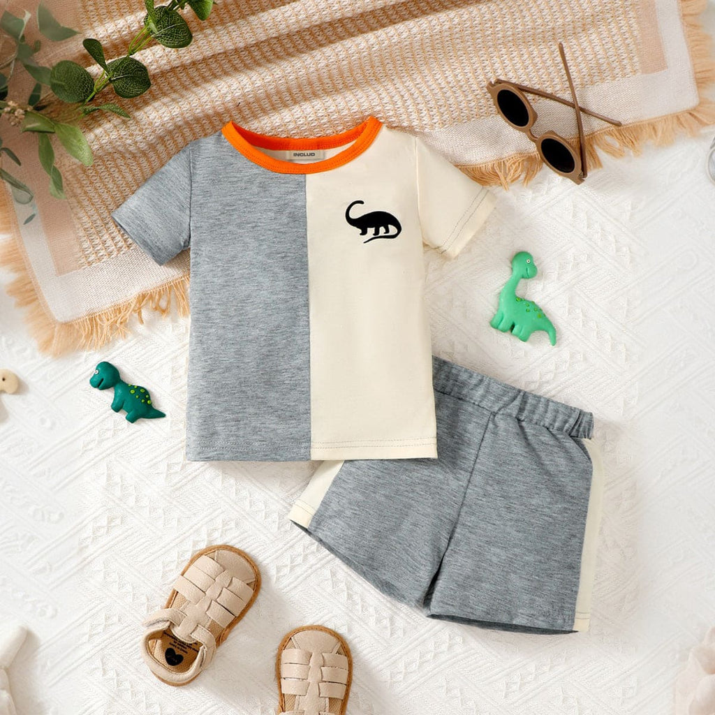 Boys Grey Short Sleeves T-shirt with Shorts Set Sets Gray 6-9 M 