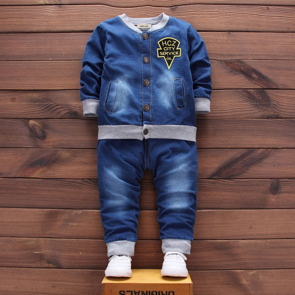 Boys Long Sleeve Denim Jacket With Embroidery & Pants Set Sets Blue 1-2 Y 