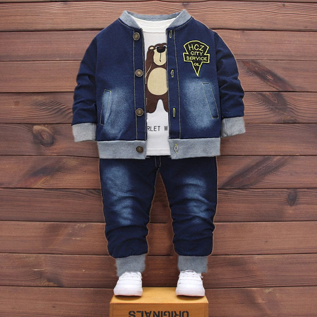 Boys Brown Bear Graphic T-Shirt With Denim Jacket & Pants Set Sets Brown 1-2 Y 