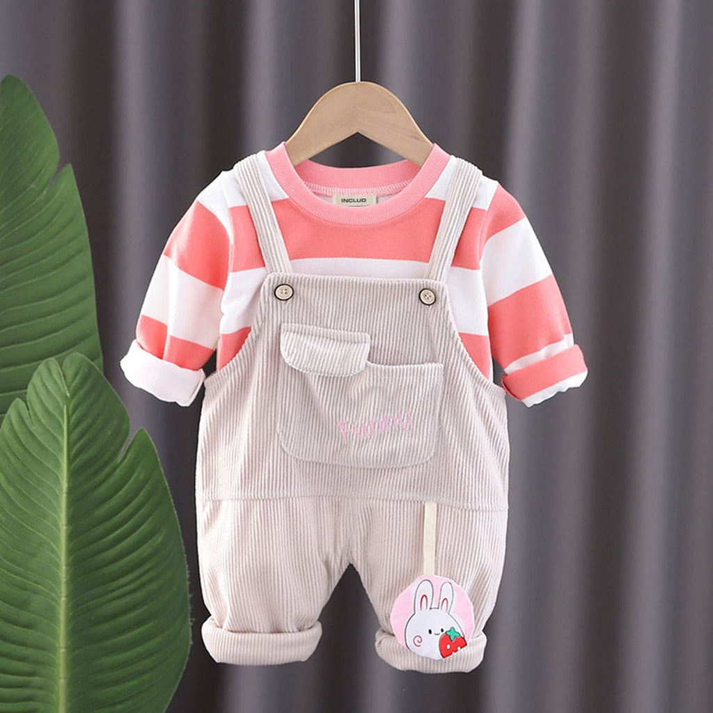 Boys Red Striped Sweatshirt With Corduroy Dungaree Set Sets Red 1-2 Y 