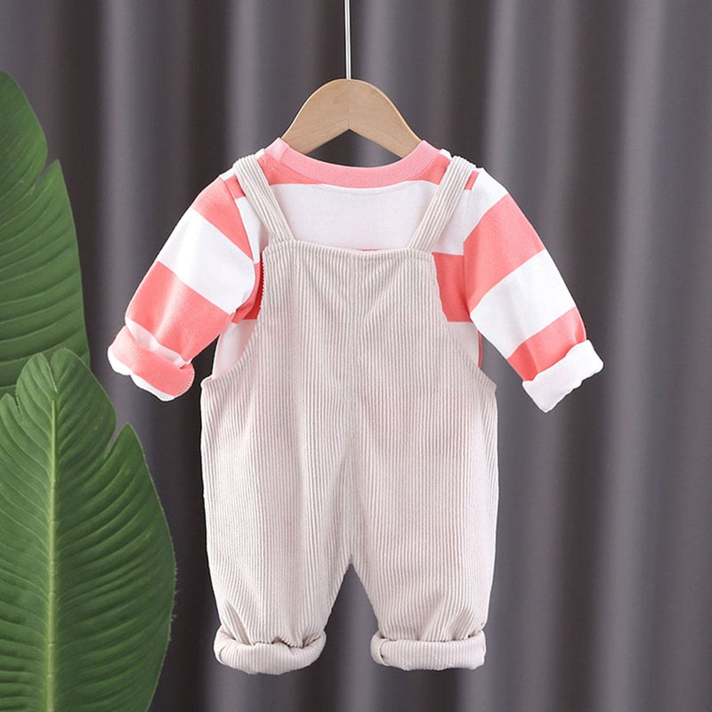 Boys Red Striped Sweatshirt With Corduroy Dungaree Set Sets   