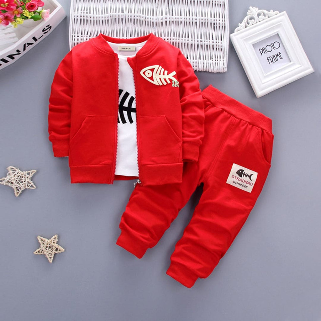 Boys Long Sleeve Red Sweatshirt With T-Shirt & Pants Set Sets Red 1-2 Y 