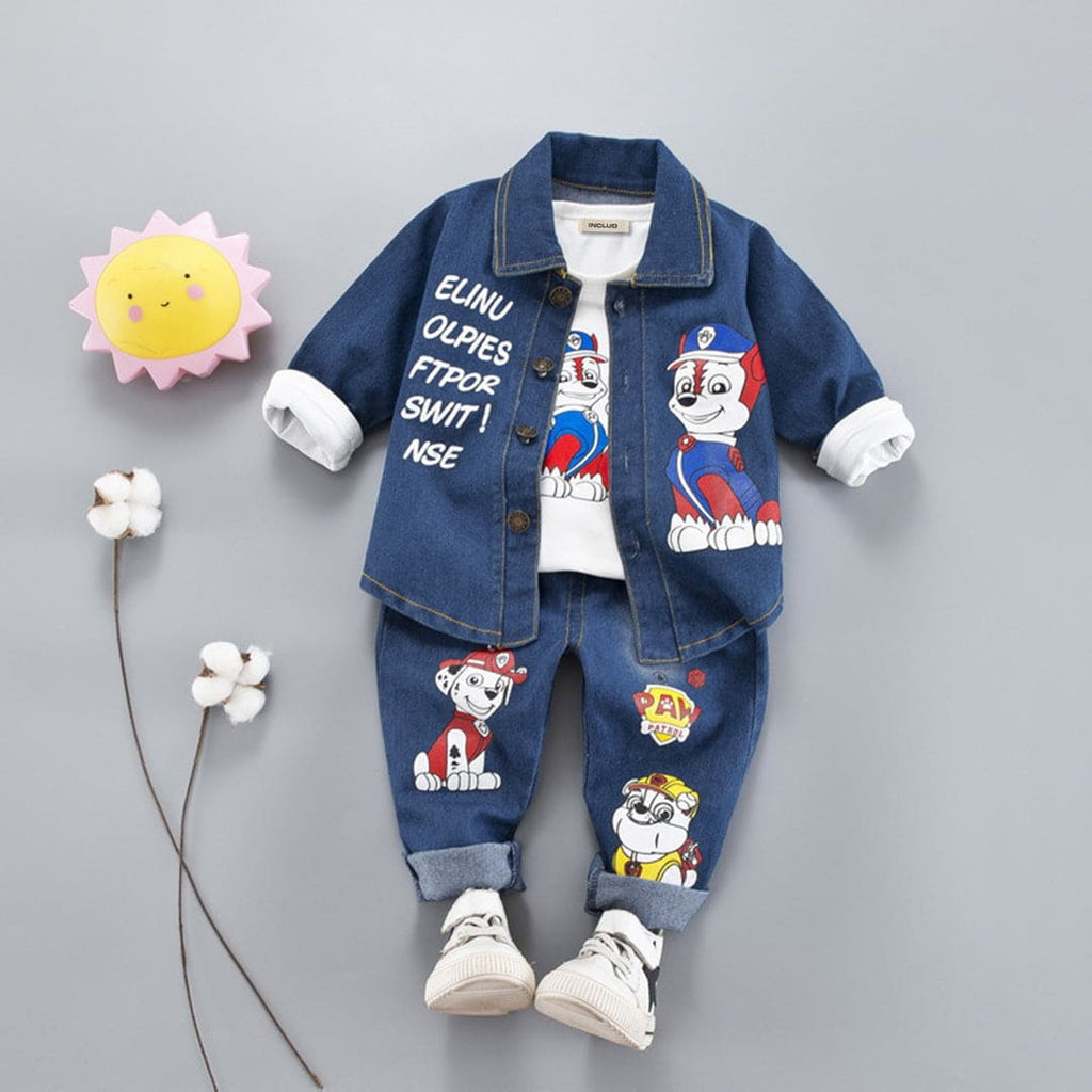 Boys Paw Petrol Denim Shirt With T-Shirt & Pants Set