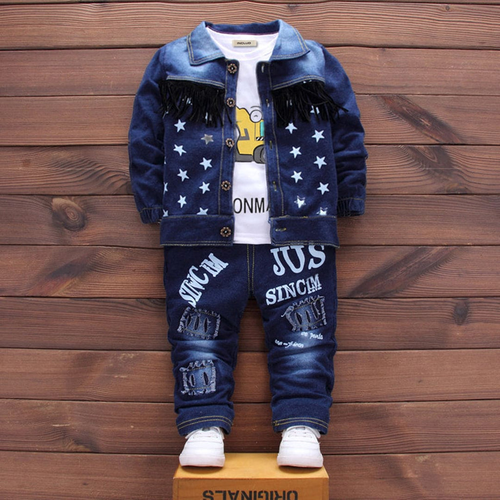 Boys Denim Jacket With Yellow Graphic T-Shirt & Trouser Set Sets Yellow 1-2 Y 