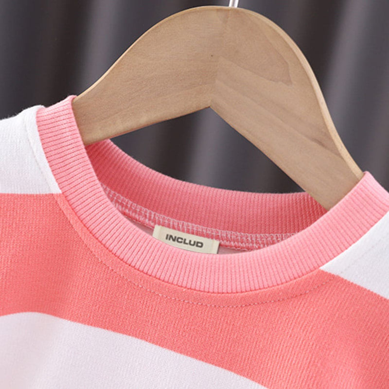 Boys Red Striped Sweatshirt With Corduroy Dungaree Set Sets   