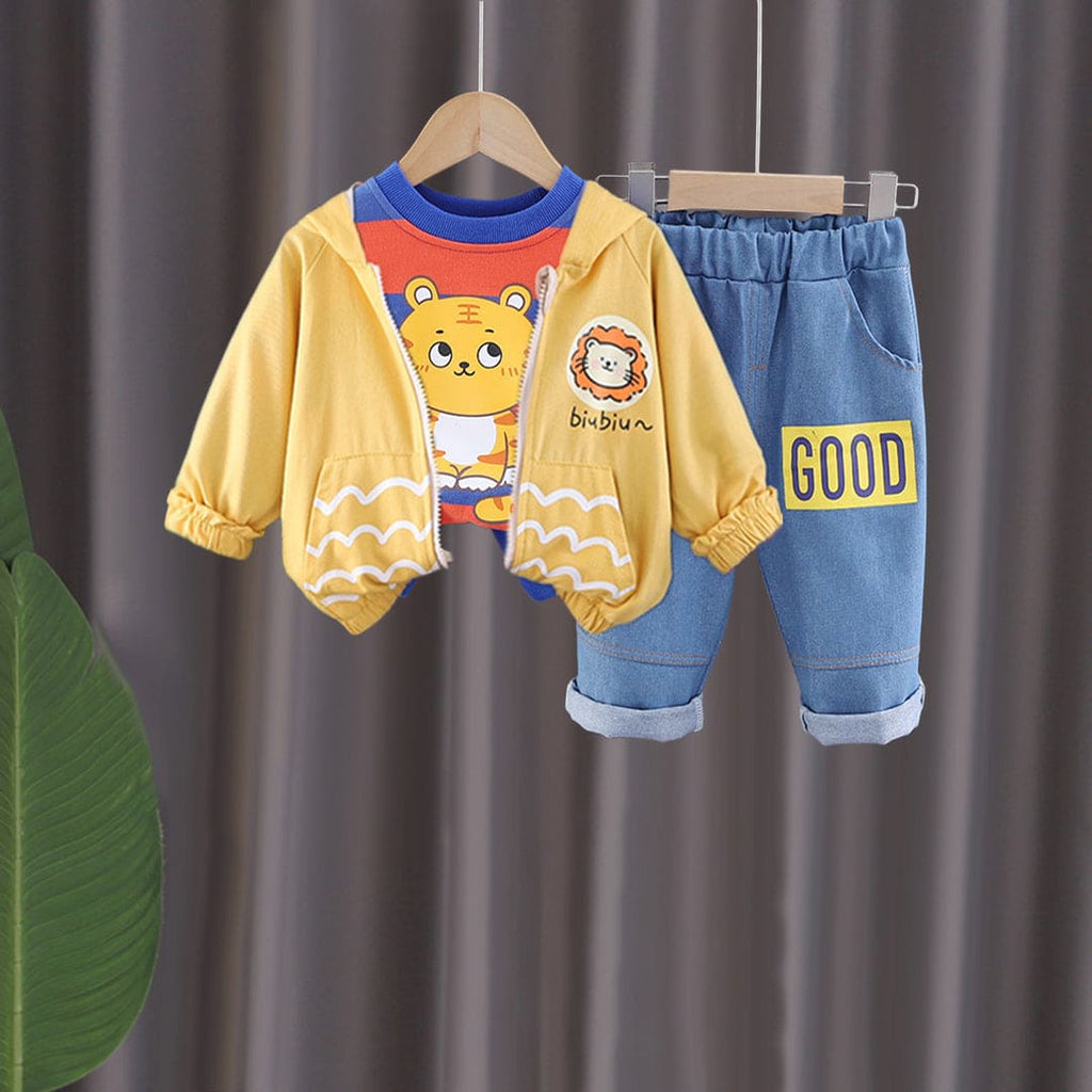 Boys Hooded Jacket With Blue Long Sleeves Sweatshirt &  Denim Jeans Set Sets Blue 1-2 Y 