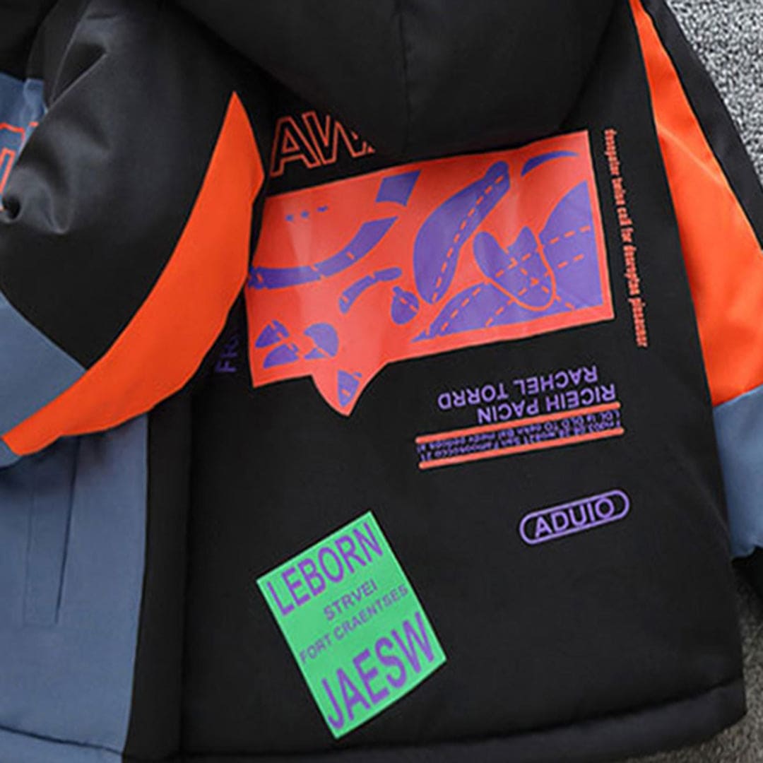 Boys Orange Printed Fleece Lined Hooded Jacket Coats & Jackets   